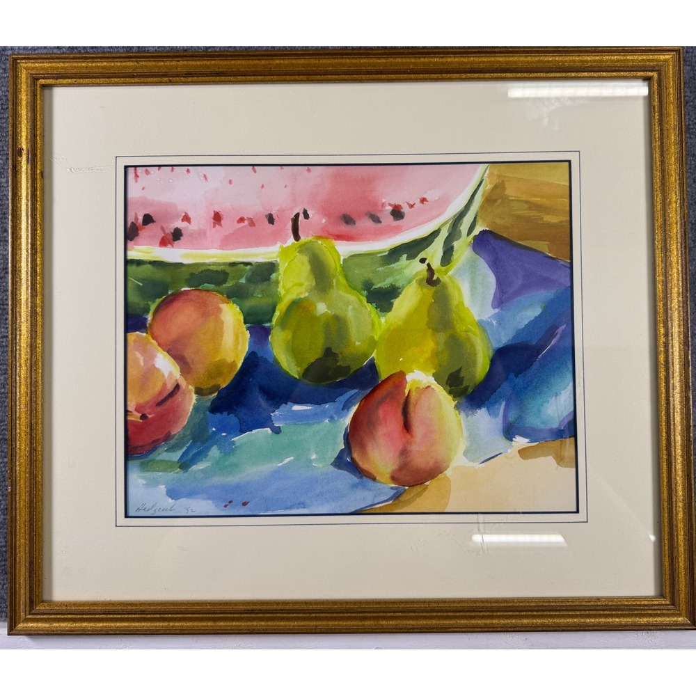 Hedgecock 1992 Original Watercolor Still Life Fruit Painting Framed 20x16